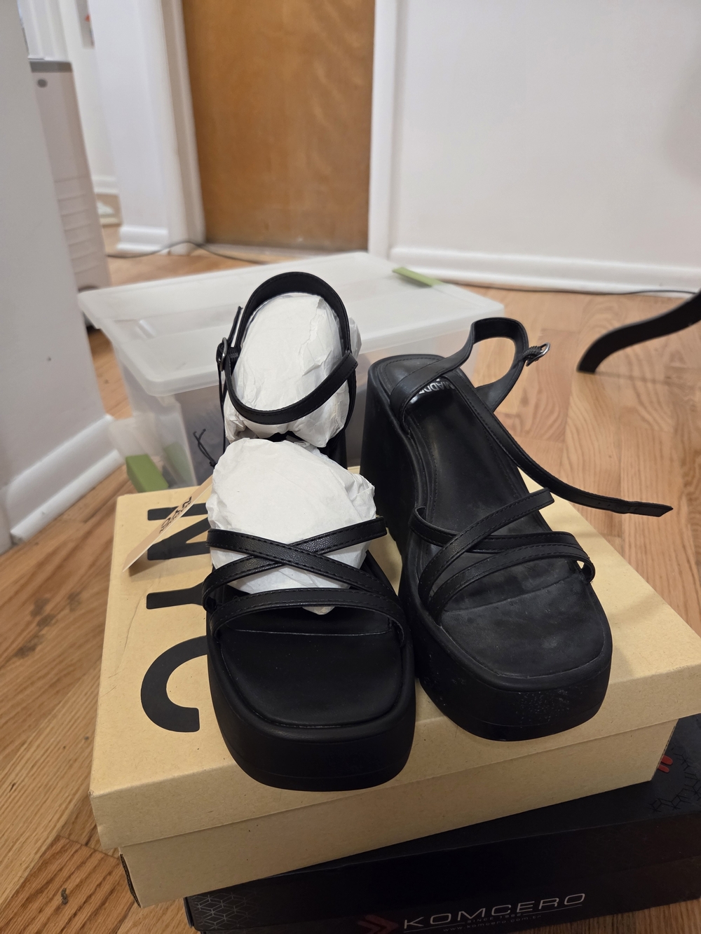 Black Strappy Platform Sandals with Ankle Strap